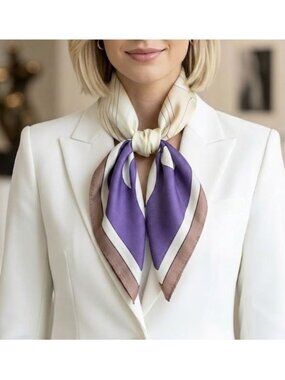 ❤️Elegant Bandana Square Silky Scarf Soft Satin Floral Geometric White Purple❤️